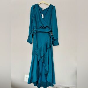 Express satin wrap dress aqua green, NWT